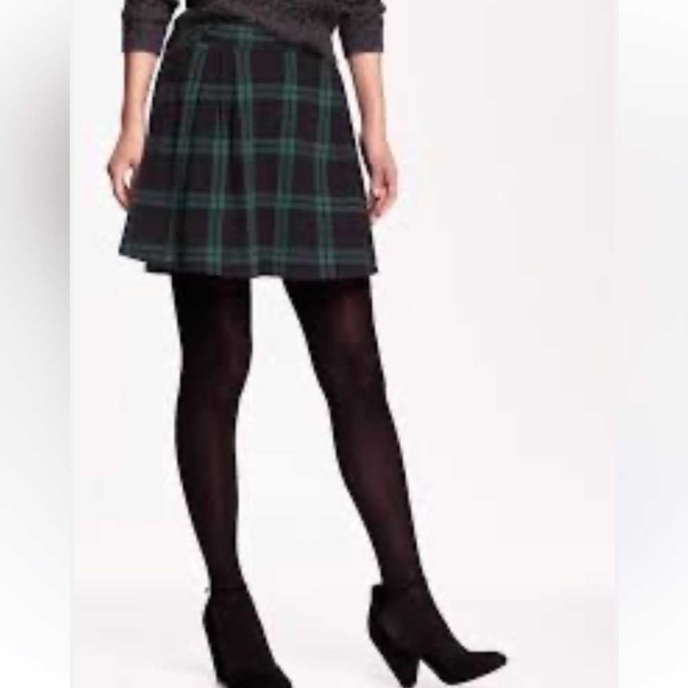 Old Navy Plaid Dark-Academia A-line Skirt Green/Black Preppy Ivy-League 6 Small
